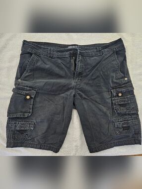 Lazer Co Black Cargo Shorts Size 40 Distressed Work Utility - Missing Hardware